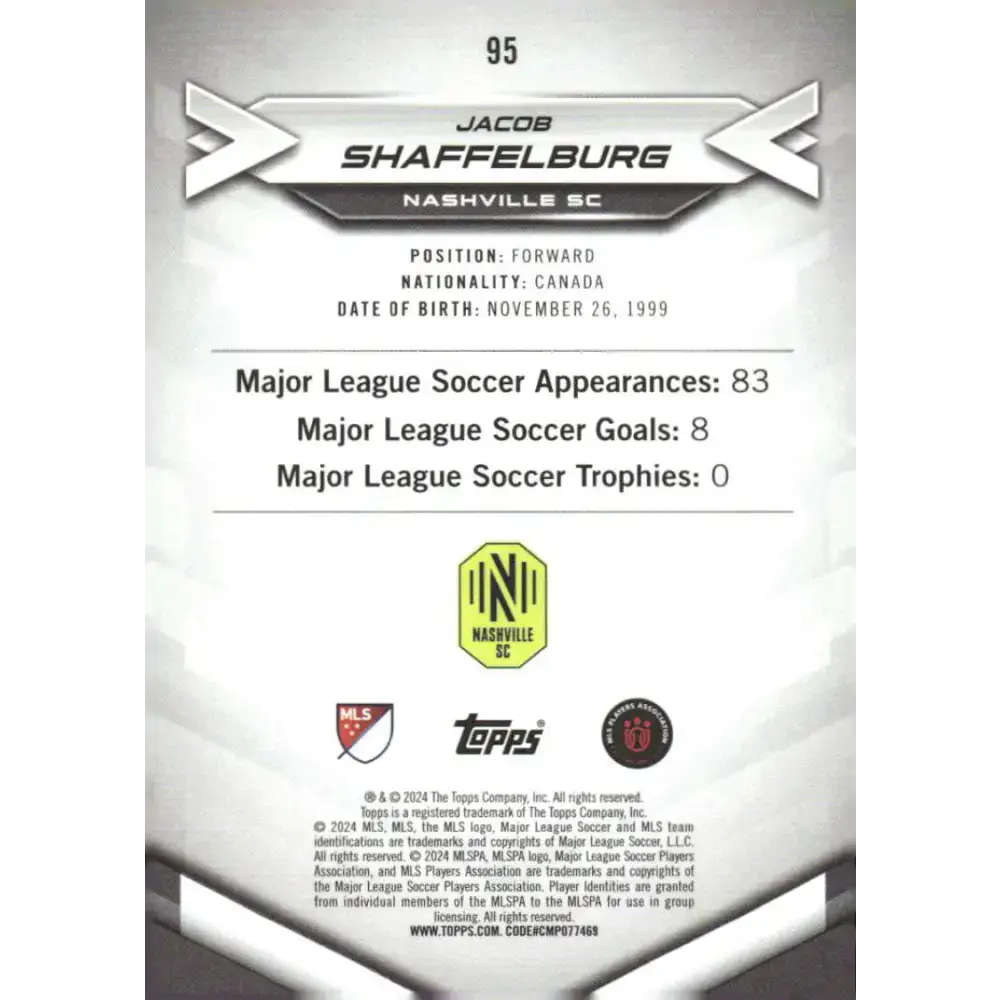 2024 Topps MLS Superstars #95 Jacob Shaffelburg NM-MT Nashville SC Soccer Card - Soccer Card Single