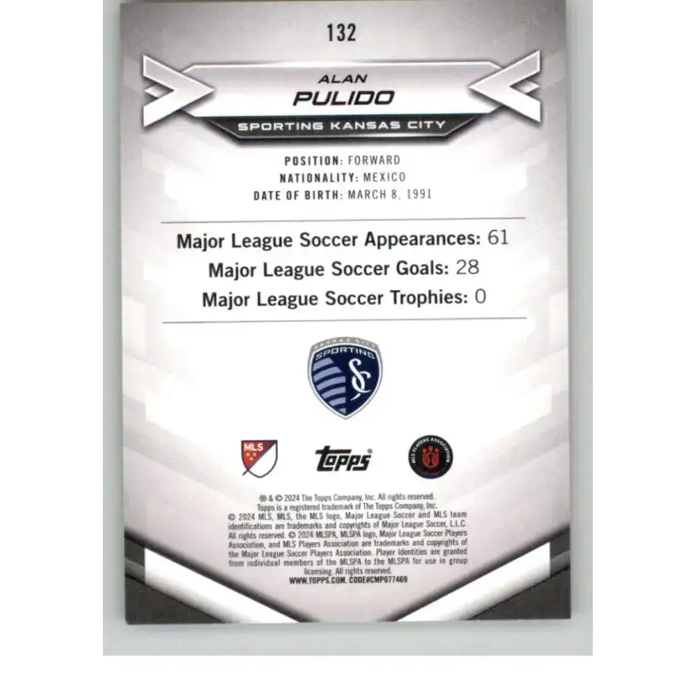 2024 Topps MLS Superstars Common Yellow #132 Alan Pulido NM-MT Sporting Kansas City Soccer Card - Soccer Card Single