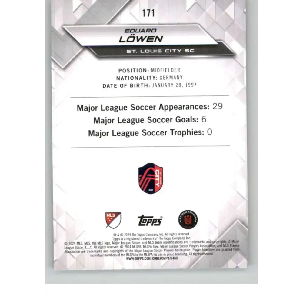 2024 Topps MLS Superstars Common Yellow #171 Eduard Lowen NM-MT St. Louis City SC Soccer Card - Soccer Card Single