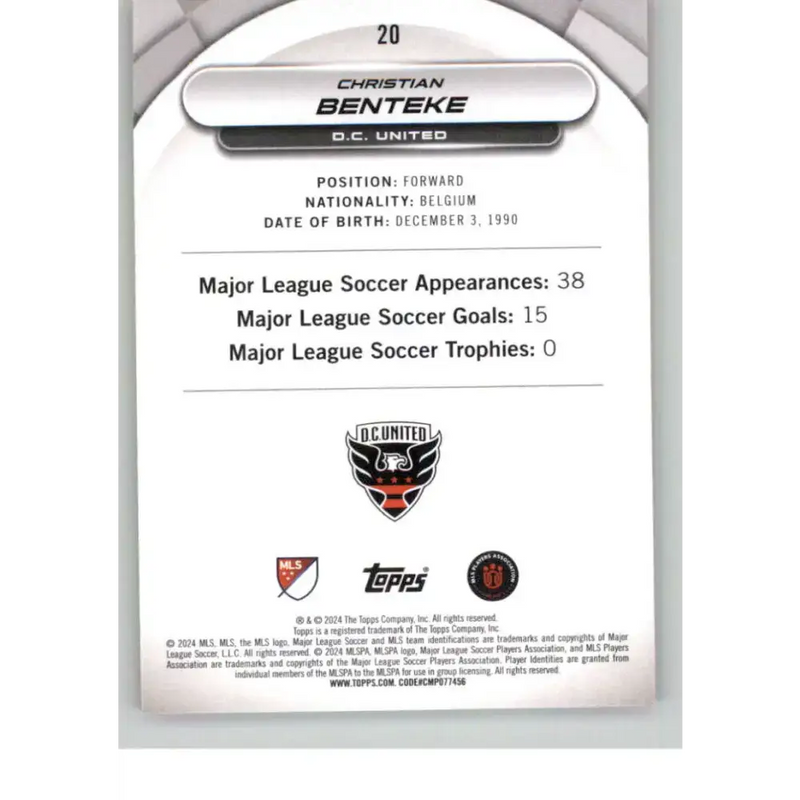 2024 Topps MLS Superstars Common Yellow #20 Christian Benteke NM-MT D.C. United Soccer Card - Soccer Card Single