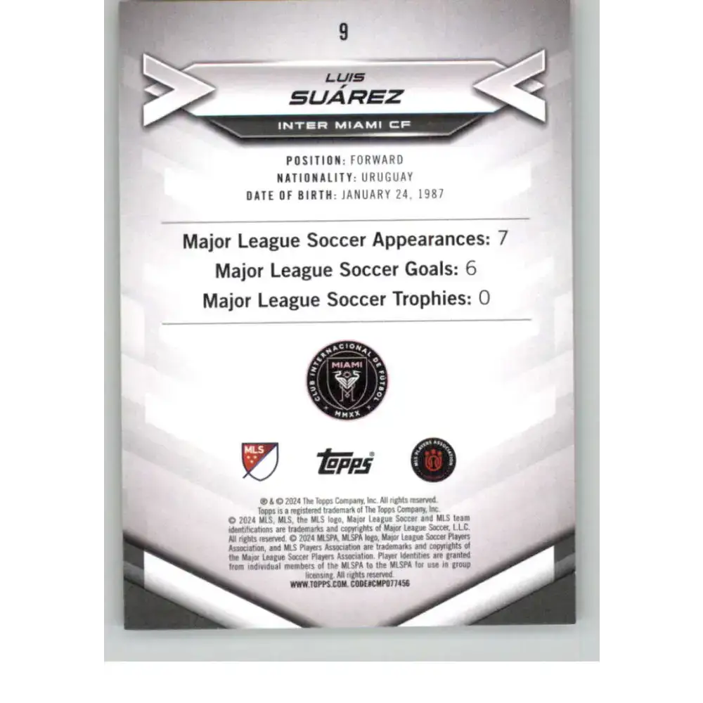 2024 Topps MLS Superstars Common Yellow #9 Luis Suarez NM-MT Inter Miami CF Soccer Card - Soccer Card Single