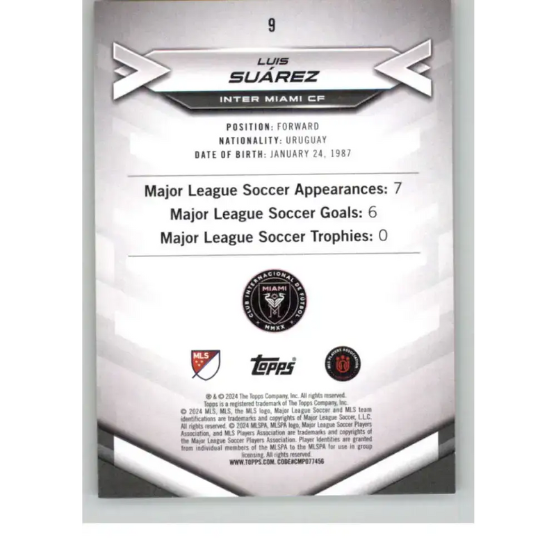 2024 Topps MLS Superstars Common Yellow #9 Luis Suarez NM-MT Inter Miami CF Soccer Card - Soccer Card Single