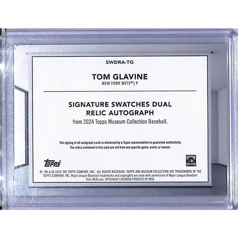 2024 Topps Museum Collection Signature Swatches Dual #SWDRA-TG Tom Glavine NM-MT MEM Auto 19/25 New York Mets