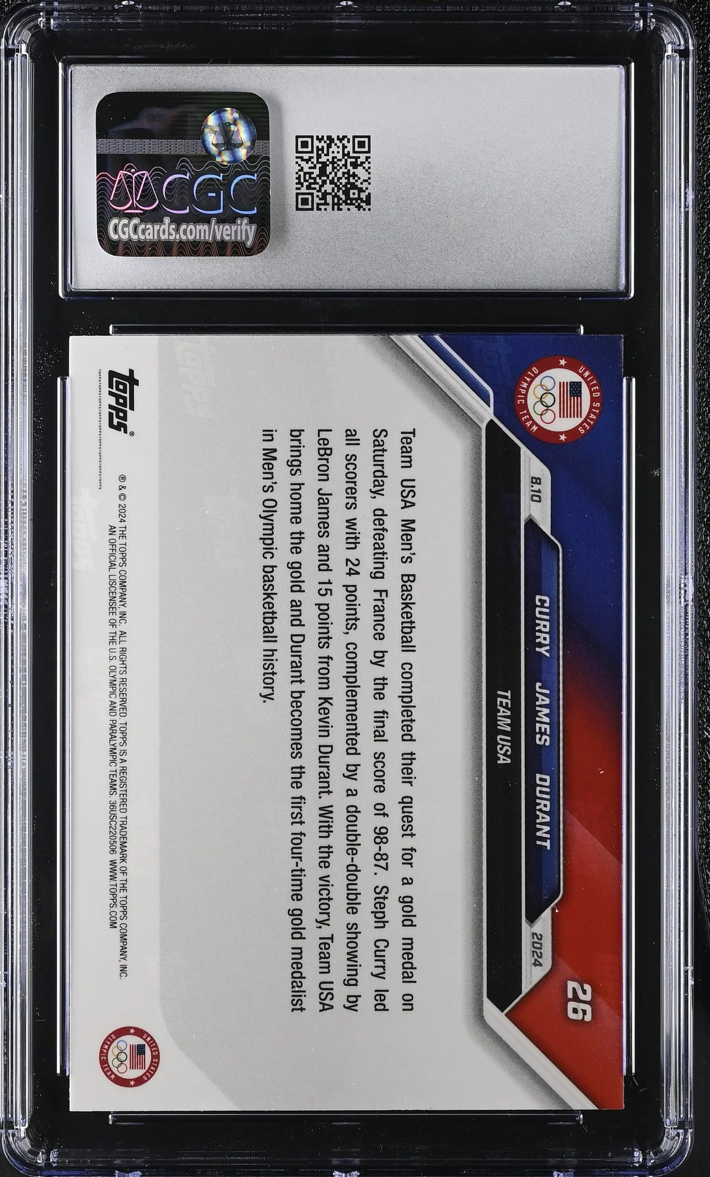 2024 Topps Now Olympic Games Card 26 Curry James Durant CGC 7.5 NM+ - Basketball Card Single