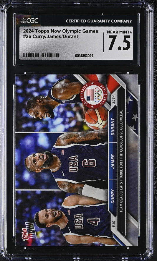 2024 Topps Now Olympic Games Card 26 Curry James Durant CGC 7.5 NM+ - Basketball Card Single