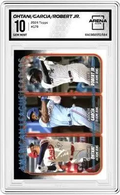 Graded baseball trading card featuring Topps Ohtani Garcia and Robert Jr players