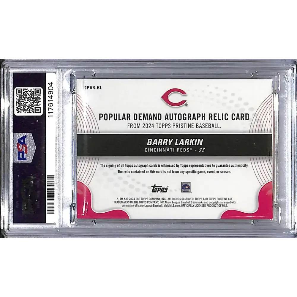 2024 Topps Prisitne Popular Demand #DPAR-BL Barry Larkin PSA 9 MINT MEM Auto Cincinnati Reds - Baseball Card Single