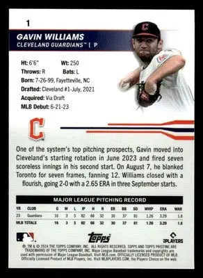 2024 Topps Pristine #1 Gavin Williams - Baseball Card Single