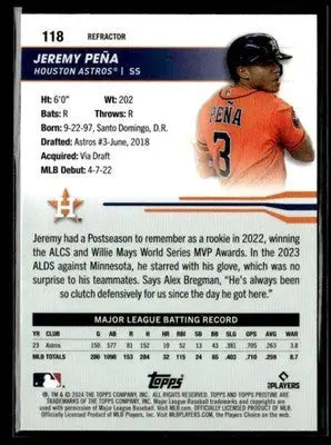 2024 Topps Pristine #118 Jeremy Peña Pristine Refractors - Baseball Card Single