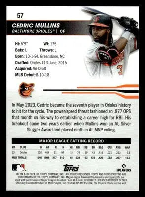 2024 Topps Pristine #57 Cedric Mullins - Baseball Card Single