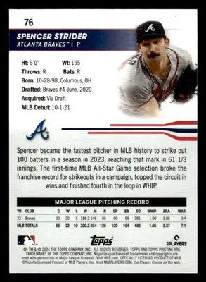 2024 Topps Pristine #76 Spencer Strider - Baseball Card Single