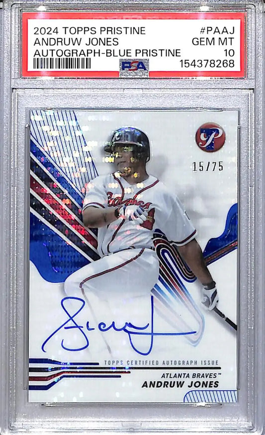 2024 Topps Pristine Blue #PA-AJ Andruw Jones PSA 10 GEM MINT Auto 15/75 Atlanta Braves - Baseball Card Single