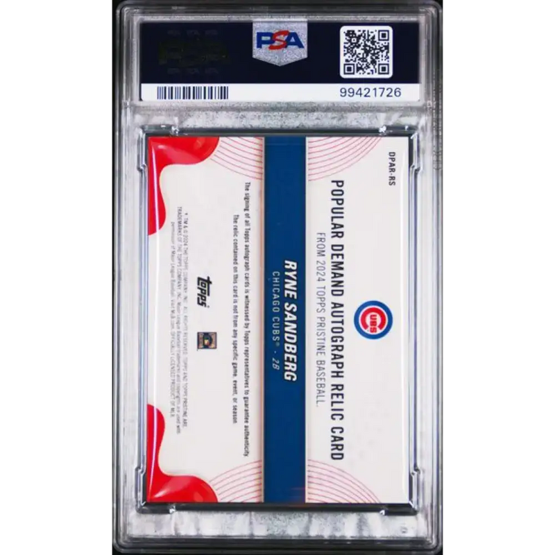2024 Topps Pristine Gold #RS Ryne Sandberg PSA 9 MINT MEM Auto 7/50 Chicago Cubs Baseball Card - Baseball Card Single