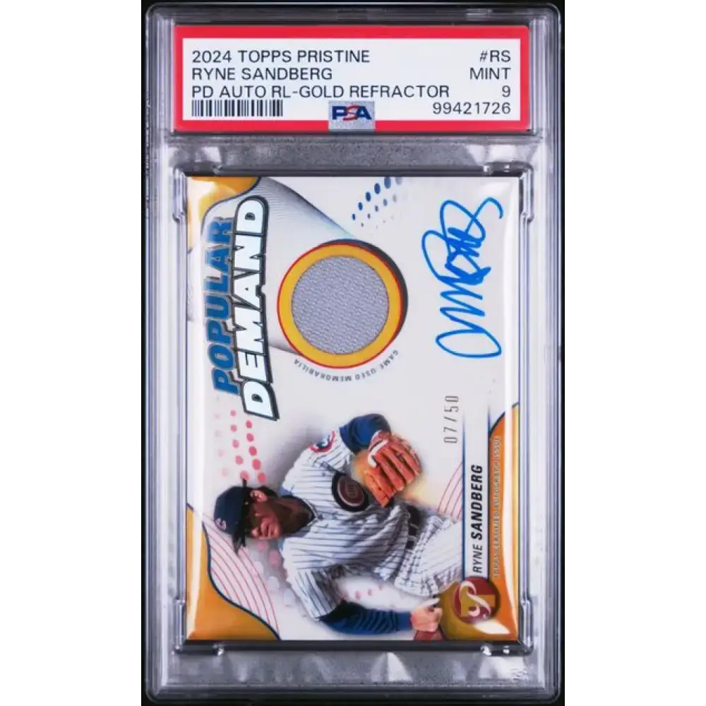 2024 Topps Pristine Gold #RS Ryne Sandberg PSA 9 MINT MEM Auto 7/50 Chicago Cubs Baseball Card - Baseball Card Single