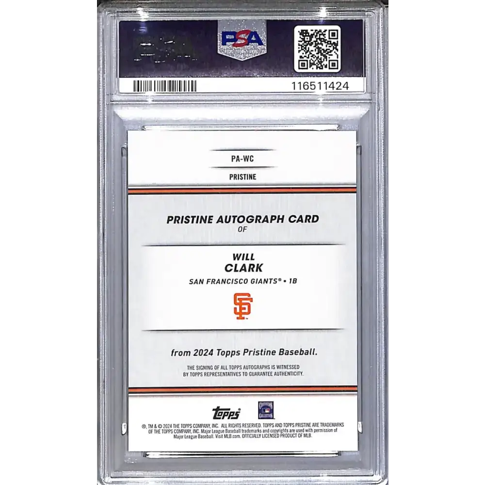 2024 Topps Pristine Green #PA-WC Will Clark PSA 10 GEM MINT Auto 128/150 San Francisco Giants - Baseball Card Single