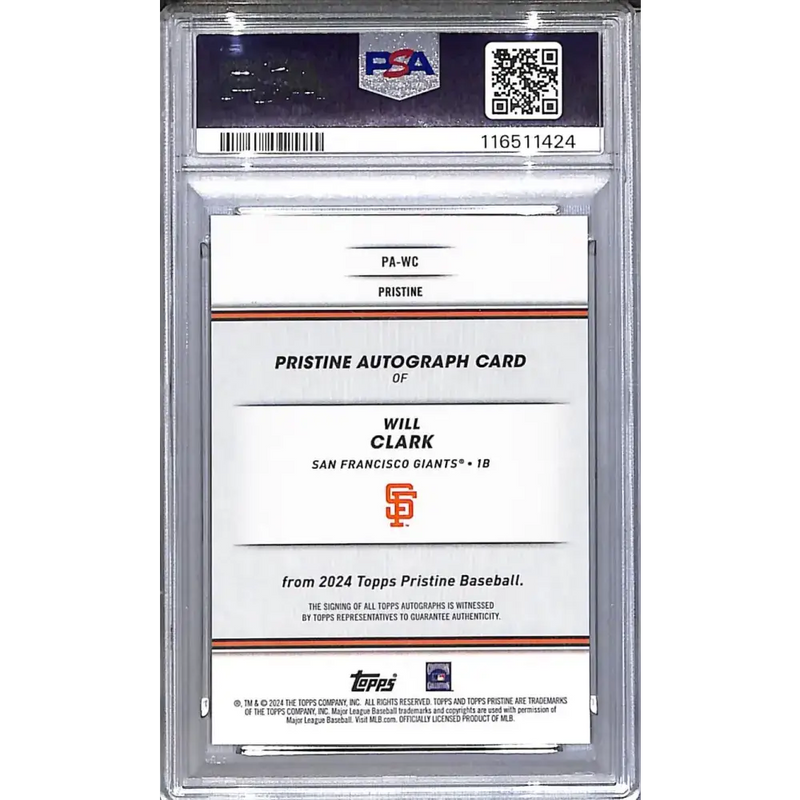 2024 Topps Pristine Green #PA-WC Will Clark PSA 10 GEM MINT Auto 128/150 San Francisco Giants - Baseball Card Single