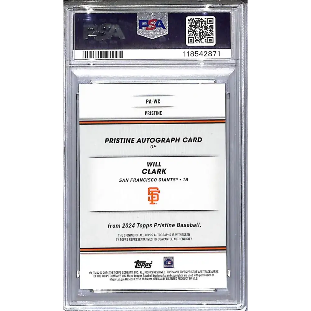 2024 Topps Pristine Green #PA-WC Will Clark PSA 10 GEM MINT Auto 104/150 San Francisco Giants - Baseball Card Single