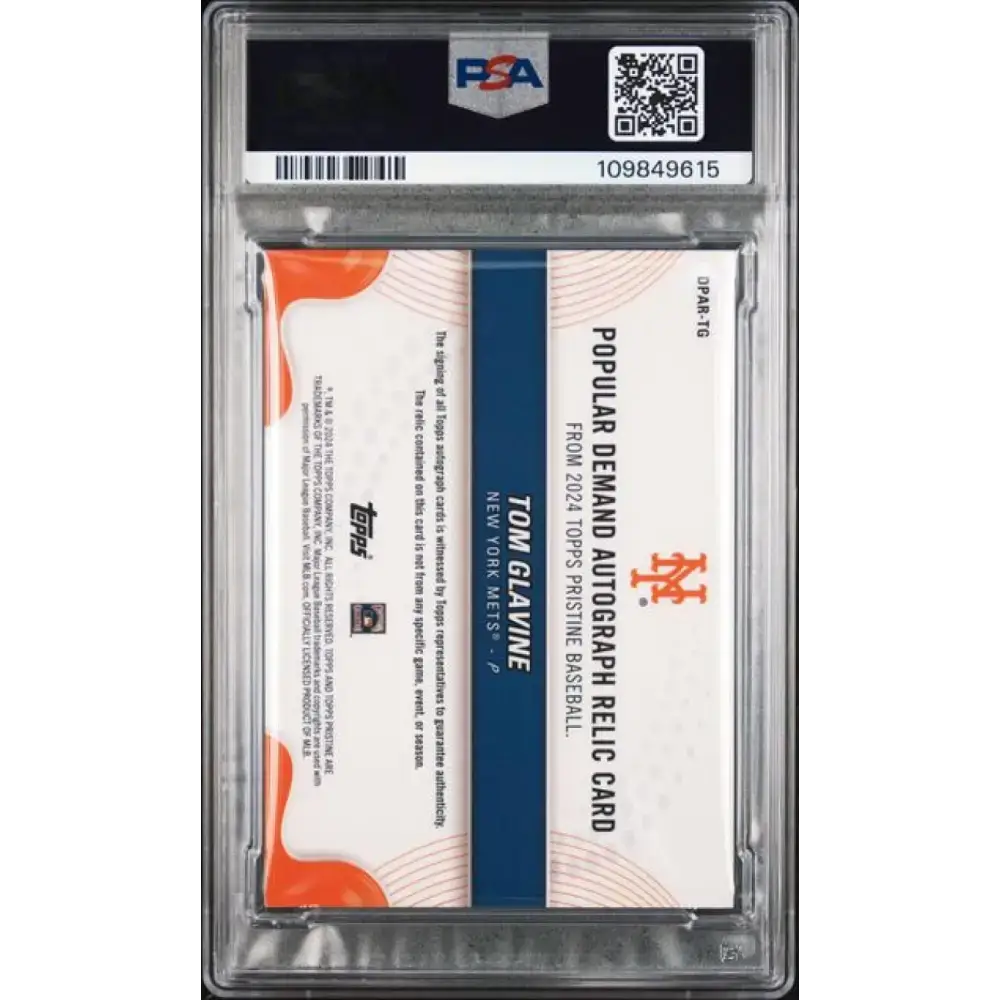 2024 Topps Pristine Orange #DPARTG Tom Glavine PSA 9 MINT MEM Auto 4/25 New York Mets Baseball Card - Baseball Card