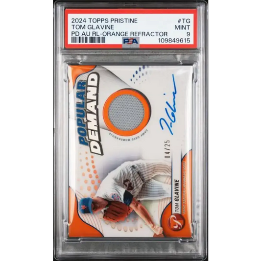 2024 Topps Pristine Orange #DPARTG Tom Glavine PSA 9 MINT MEM Auto 4/25 New York Mets Baseball Card - Baseball Card