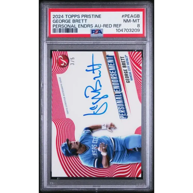 2024 Topps Pristine Personal Endorsements Refractor Red #PEA-GB George Brett PSA 8 NM-MT Auto 3/5 Kansas City Royals