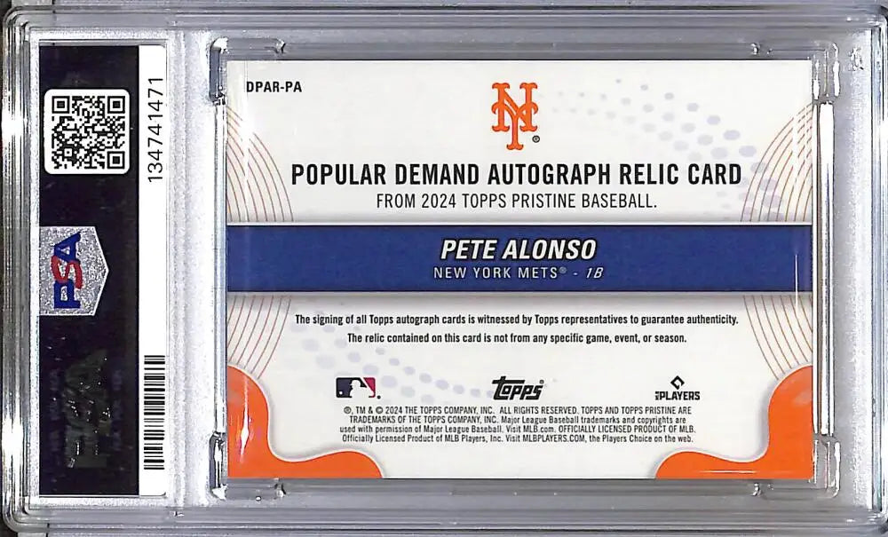 2024 Topps Pristine Popular Demand #DPAR-PA Pete Alonso PSA 9 MINT MEM Auto New York Mets - Baseball Card Single