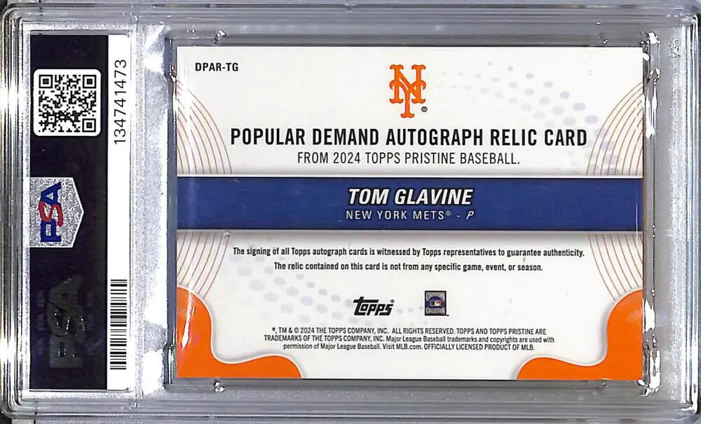 2024 Topps Pristine Popular Demand #DPAR-TG Tom Glavine PSA 9 MINT MEM Auto 4/50 New York Mets - Baseball Card Single