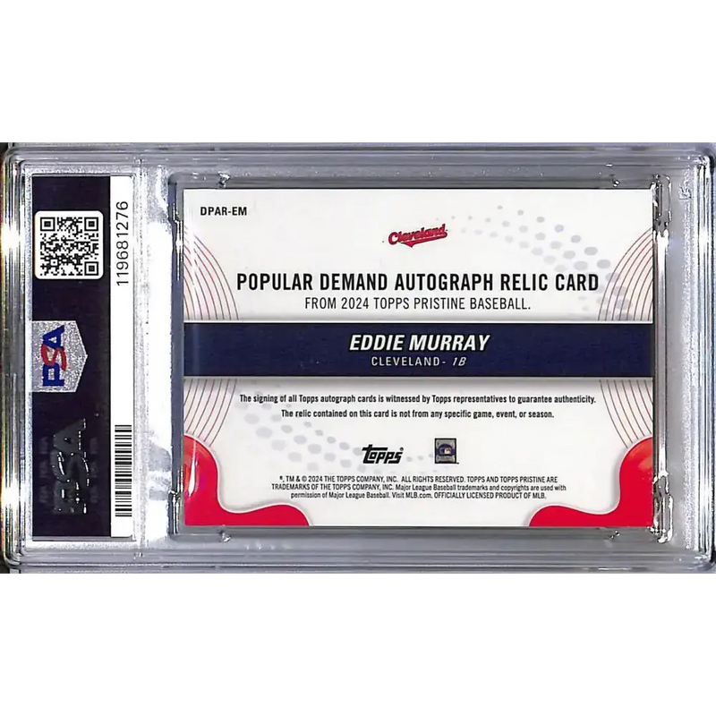 2024 Topps Pristine Popular Demand Gold #DPAR-EM Eddie Murray PSA 9 MINT MEM Auto 48/50 Cleveland Guardians - Baseball
