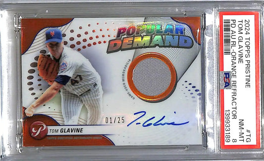2024 Topps Pristine Popular Demand Orange #DPAR-TG Tom Glavine PSA 8 NM-MT MEM Auto 1/25 New York Mets - Baseball Card