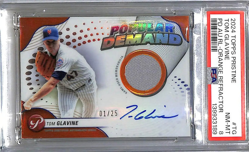 2024 Topps Pristine Popular Demand Orange #DPAR-TG Tom Glavine PSA 8 NM-MT MEM Auto 1/25 New York Mets