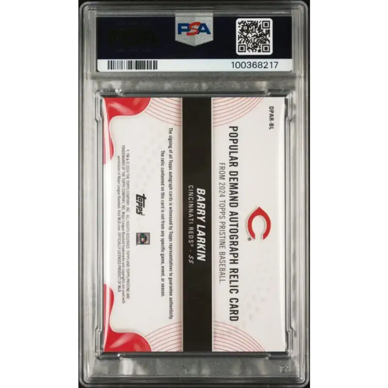 2024 Topps Pristine Popular Demand Orange #DPARBL Barry Larkin PSA 9 MINT MEM Auto 12/25 Cincinnati Reds Baseball Card