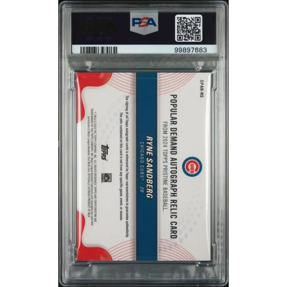 2024 Topps Pristine Popular Demand Orange #RS Ryne Sandberg PSA 9 MINT MEM Auto 7/25 Chicago Cubs Baseball Card
