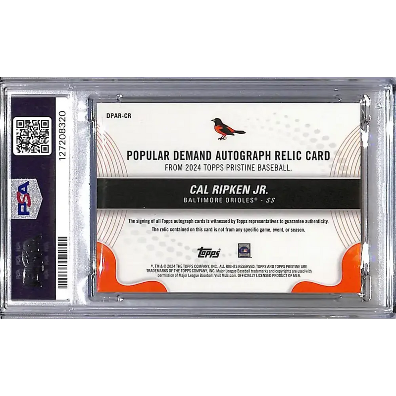 2024 Topps Pristine Popular Demand Pink #DPAR-CR Cal Ripken Jr. PSA 8 NM-MT MEM Auto 12/15 Baltimore Orioles - Baseball