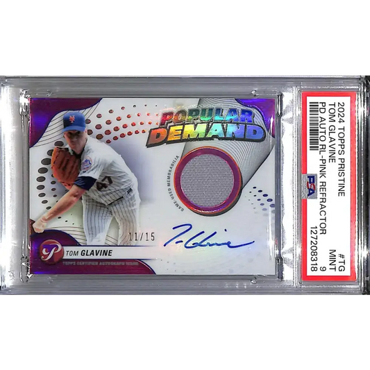 2024 Topps Pristine Popular Demand Pink #DPAR-TG Tom Glavine PSA 9 MINT MEM Auto 11/15 New York Mets - Baseball Card