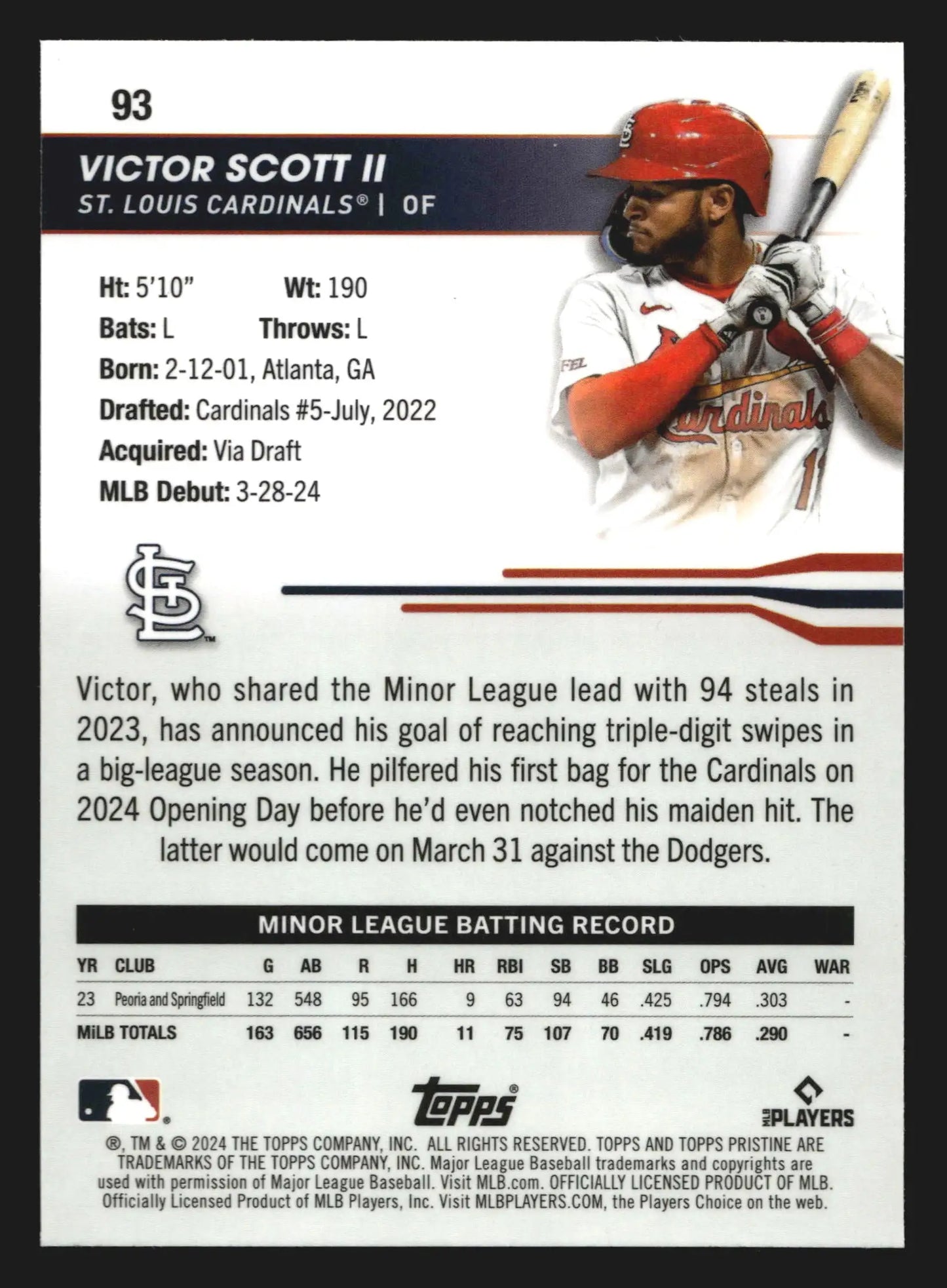 2024 Topps Pristine Victor Scott II #93 RC St. Louis Cardinals - Baseball Card Single