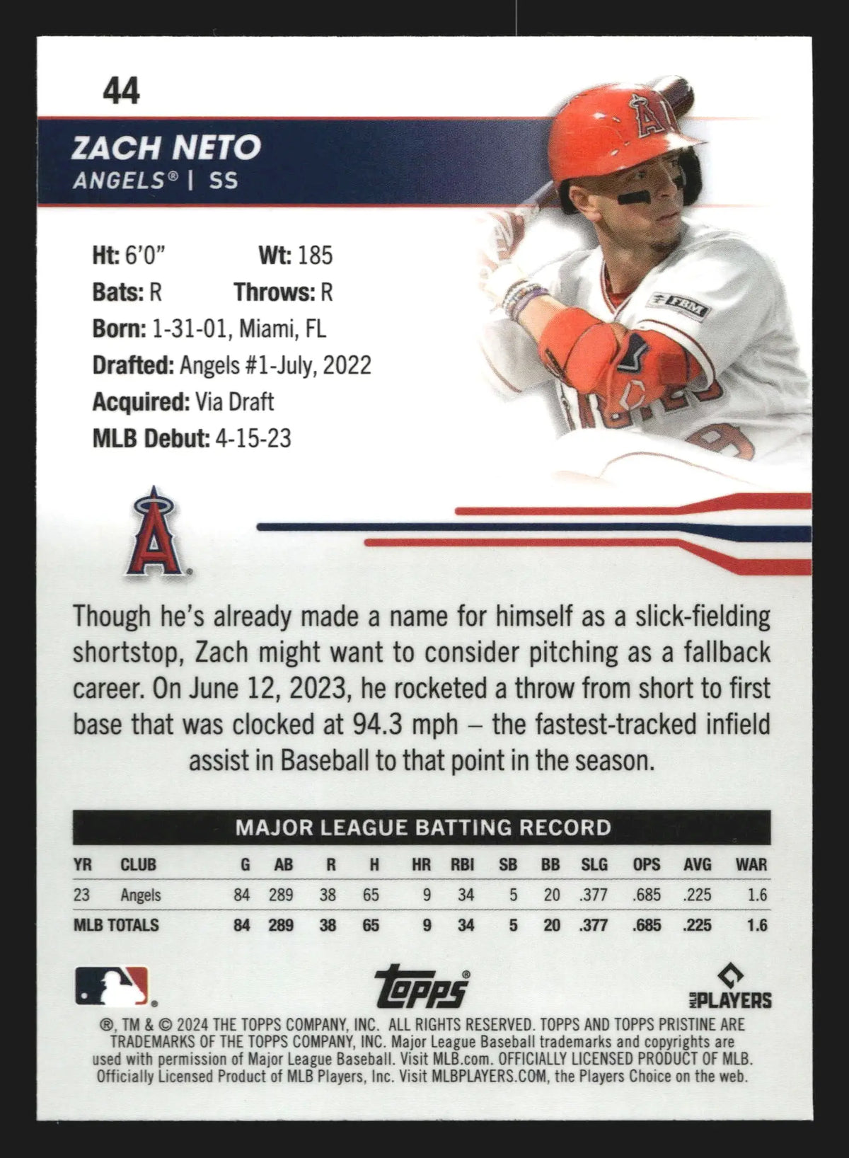 2024 Topps Pristine Zach Neto #44 Los Angeles Angels - Baseball Card Single
