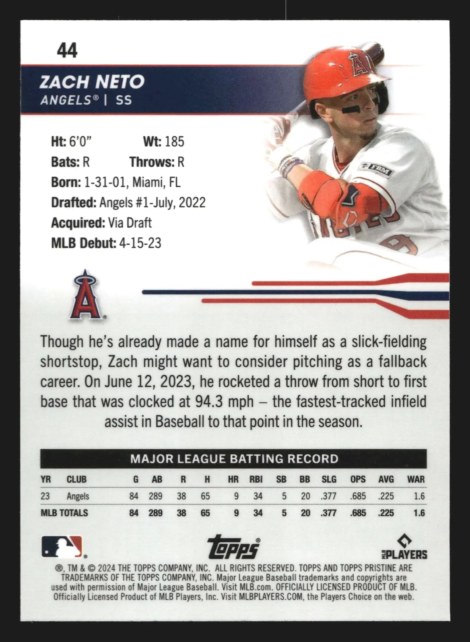 2024 Topps Pristine Zach Neto #44 Los Angeles Angels - Baseball Card Single