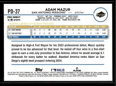 2024 Topps Pro Debut Adam Mazur #PD-37 San Antonio Missions