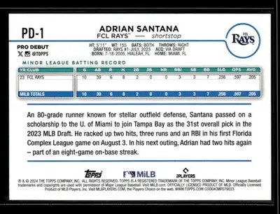 2024 Topps Pro Debut Adrian Santana #PD-1 FCL Rays