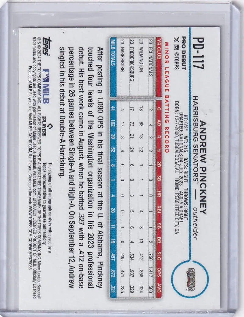 2024 Topps Pro Debut Auto #PD-117 Andrew Pinckney - Senators - Baseball Card Single