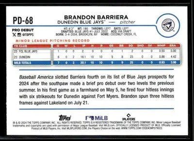 2024 Topps Pro Debut Brandon Barriera #PD-68 Dunedin Blue Jays