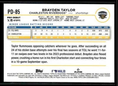 2024 Topps Pro Debut Brayden Taylor #PD-85 Charleston Riverdogs