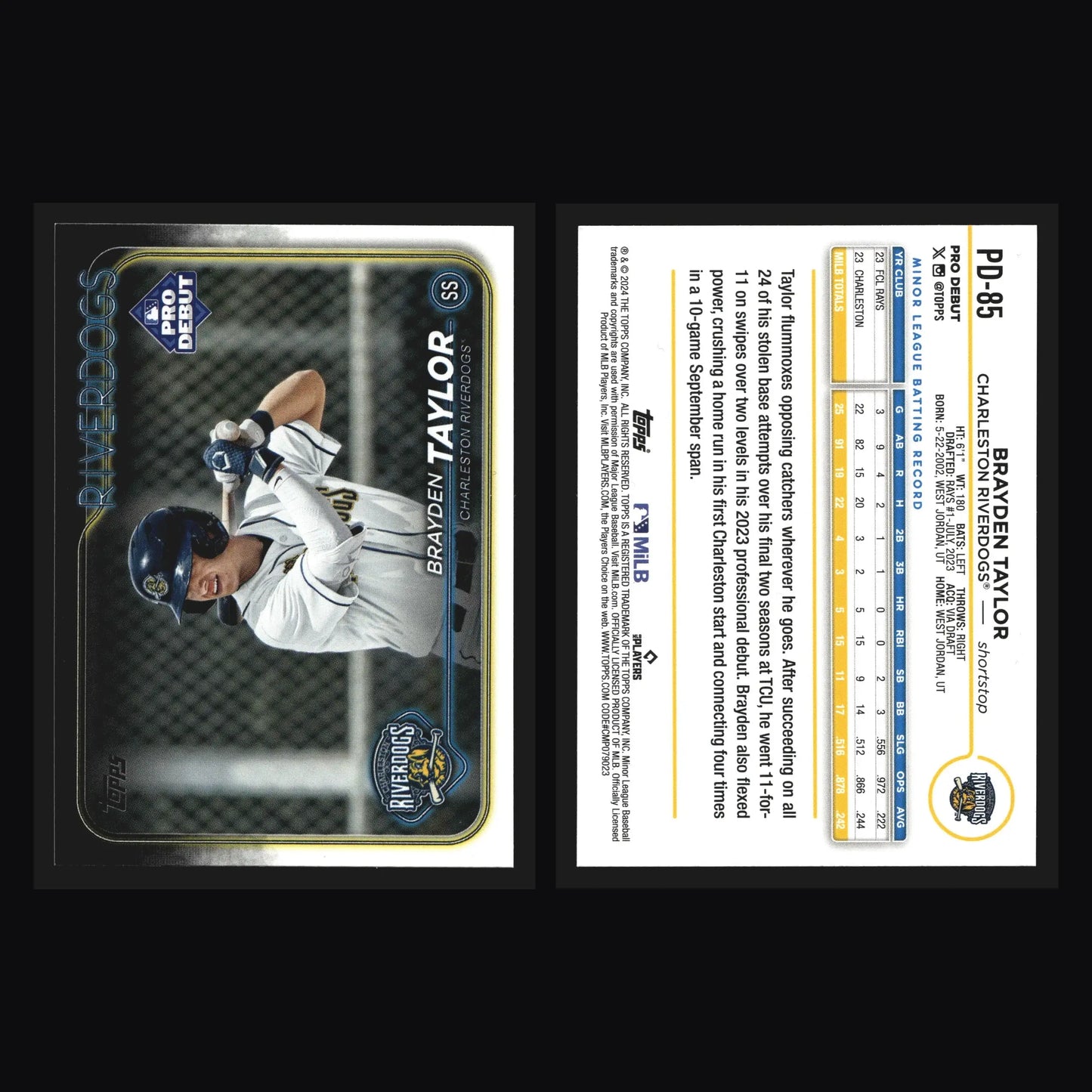 2024 Topps Pro Debut Brayden Taylor #PD-85 Charleston RiverDogs Rays - Baseball Card Single