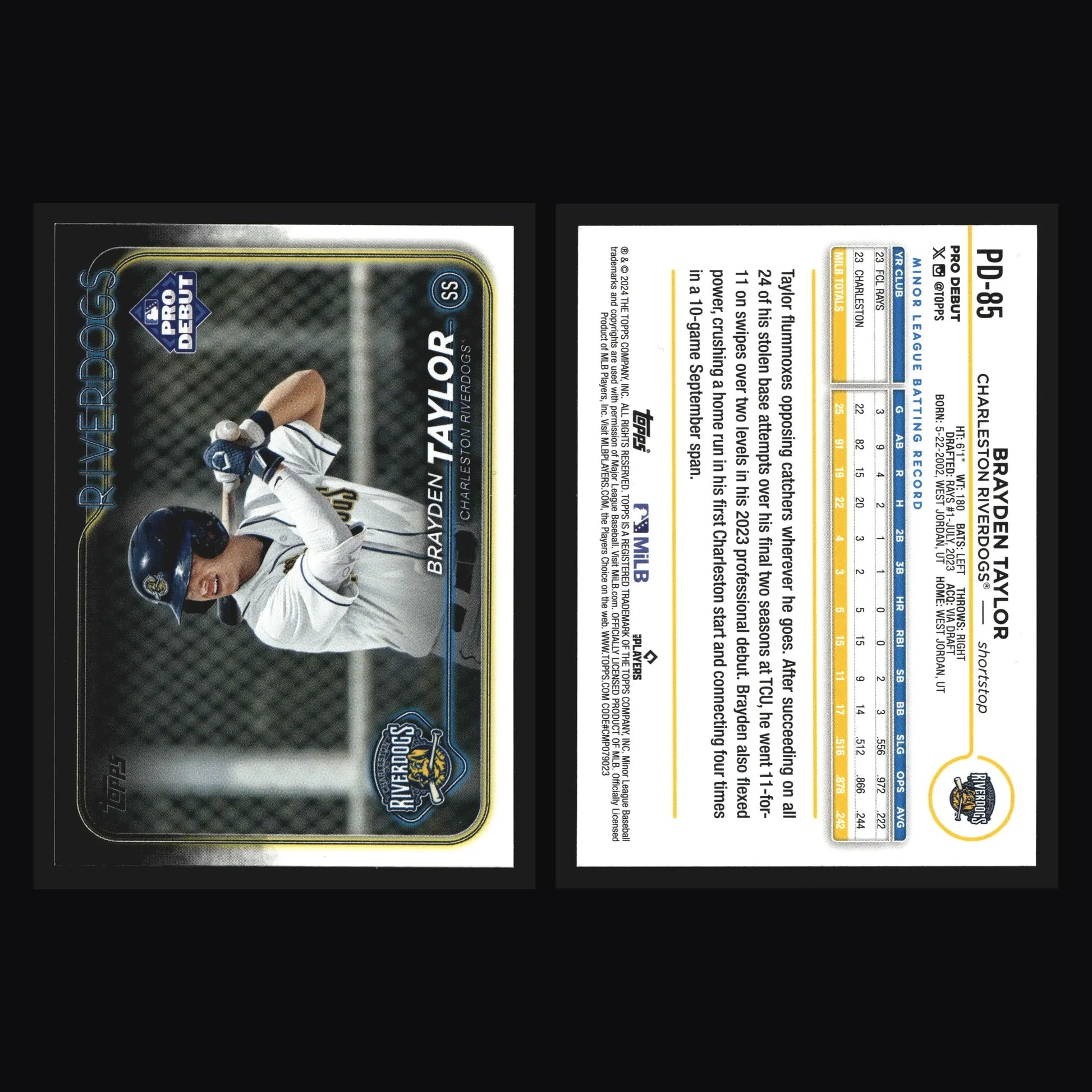 2024 Topps Pro Debut Brayden Taylor #PD-85 Charleston RiverDogs Rays - Baseball Card Single