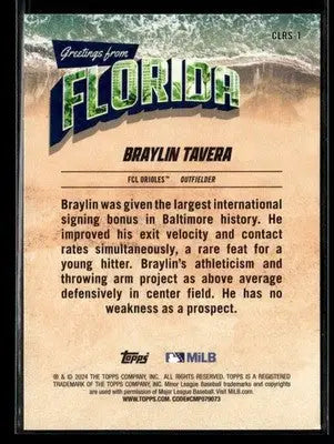 2024 Topps Pro Debut Braylin Tavera #CLRS-1 Rising Stars FCL Orioles - Baseball Card Single