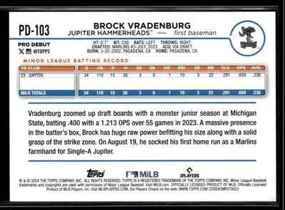2024 Topps Pro Debut Brock Vradenburg #PD-103 Jupiter Hammerheads