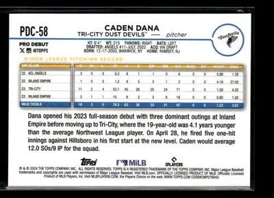 2024 Topps Pro Debut Caden Dana #PDC-58 Chrome Refractor Tri-City Dust Devils