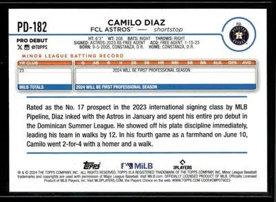 2024 Topps Pro Debut Camilo Diaz #PD-182 FCL Astros