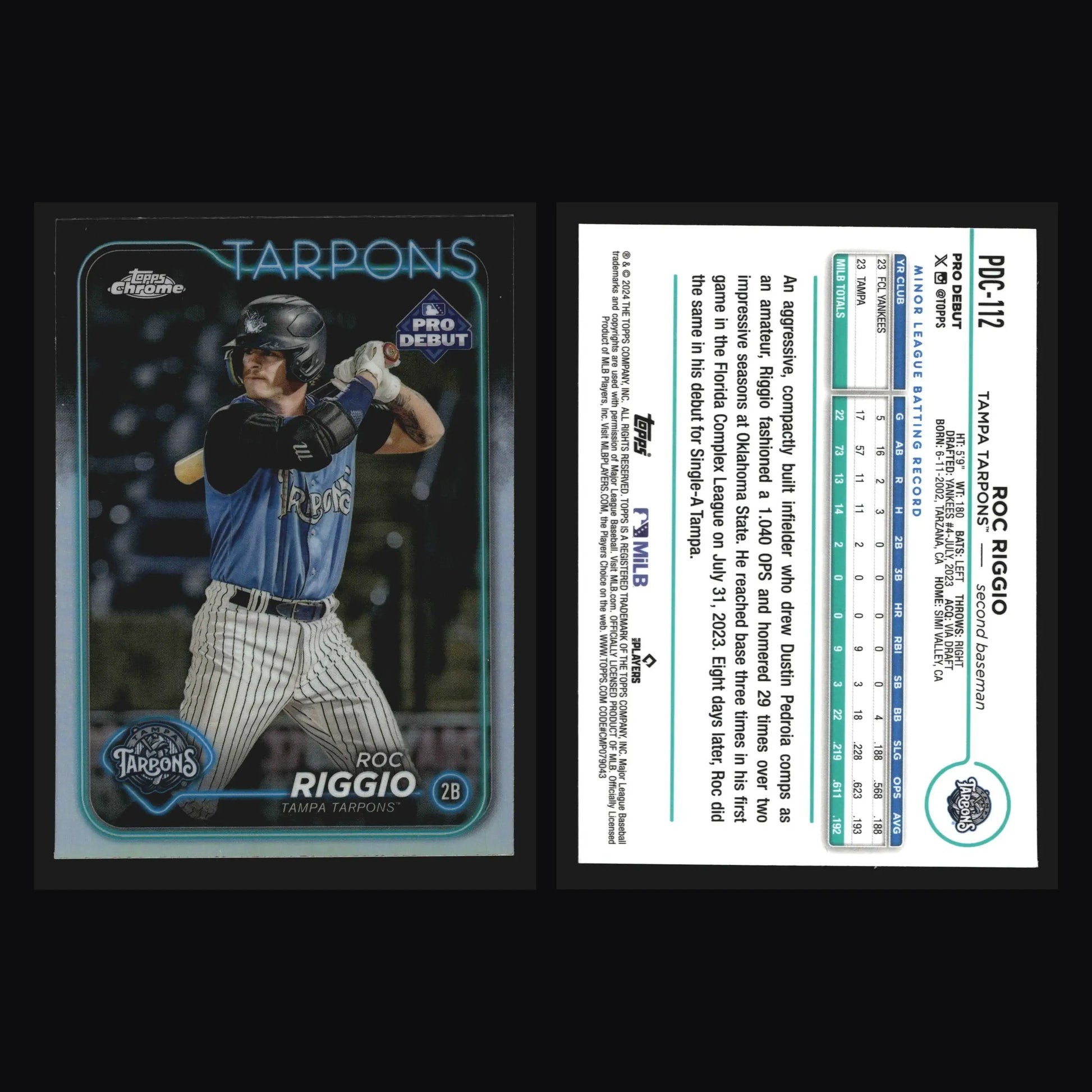 2024 Topps Pro Debut Chrome #PDC-112 Roc Riggio Tampa Tarpons Yankees - Baseball Card Single