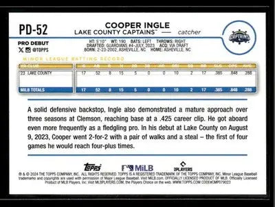 2024 Topps Pro Debut Cooper Ingle #PD-52 Lake County Captains