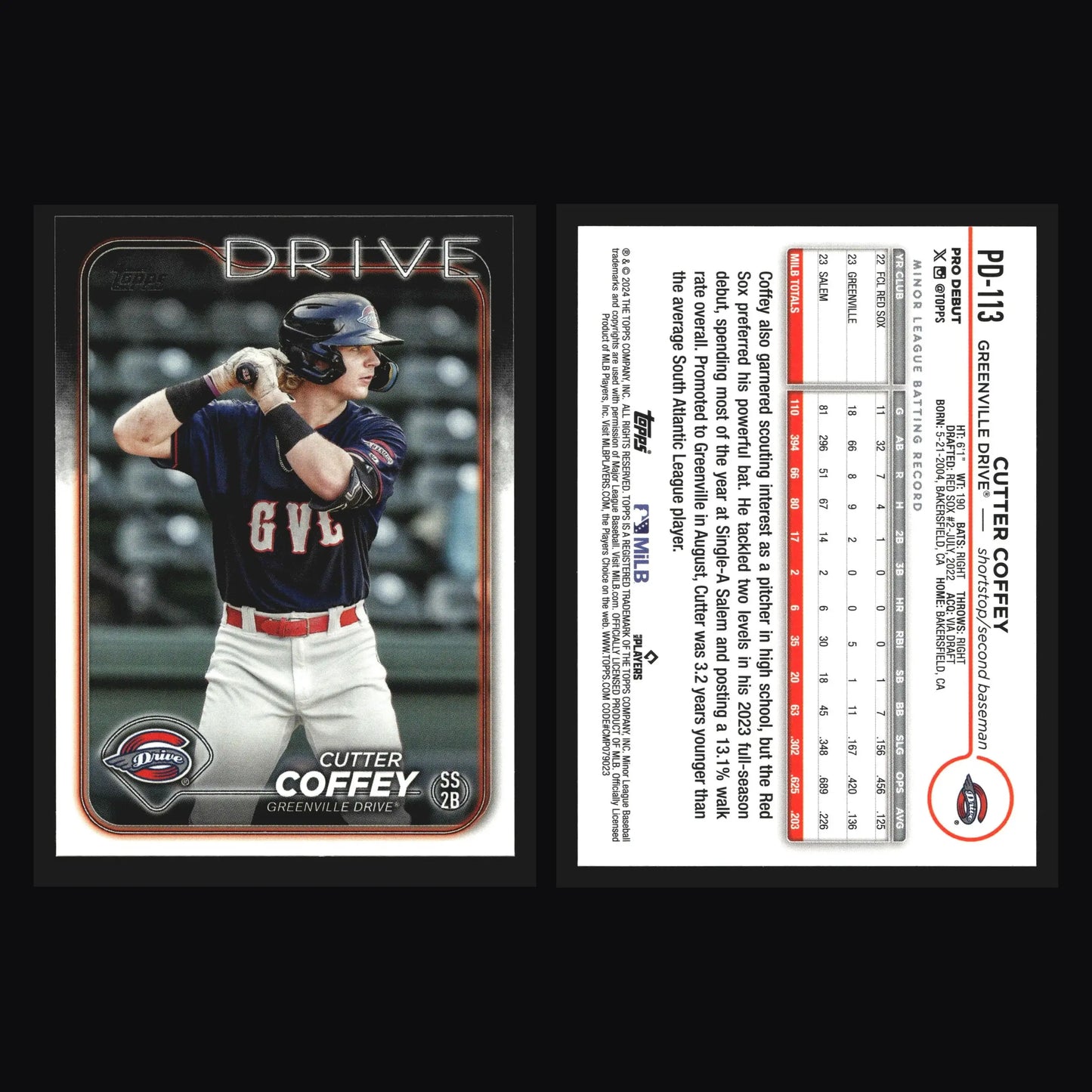 2024 Topps Pro Debut Cutter Coffey #PD-113 Greenville Drive - Baseball Card Single